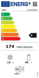 Candy CCTOS 542XHN; Frigorífico pequeño con congelador; 95 litros nevera; 14 litros congelador; 40 dBA; Iluminación LED; Ancho 55 cm; Inox – Image 3